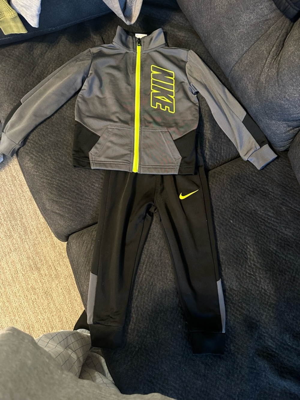 Nike Gray & Neon Yellow Boys' Track Jacket and Pants Set